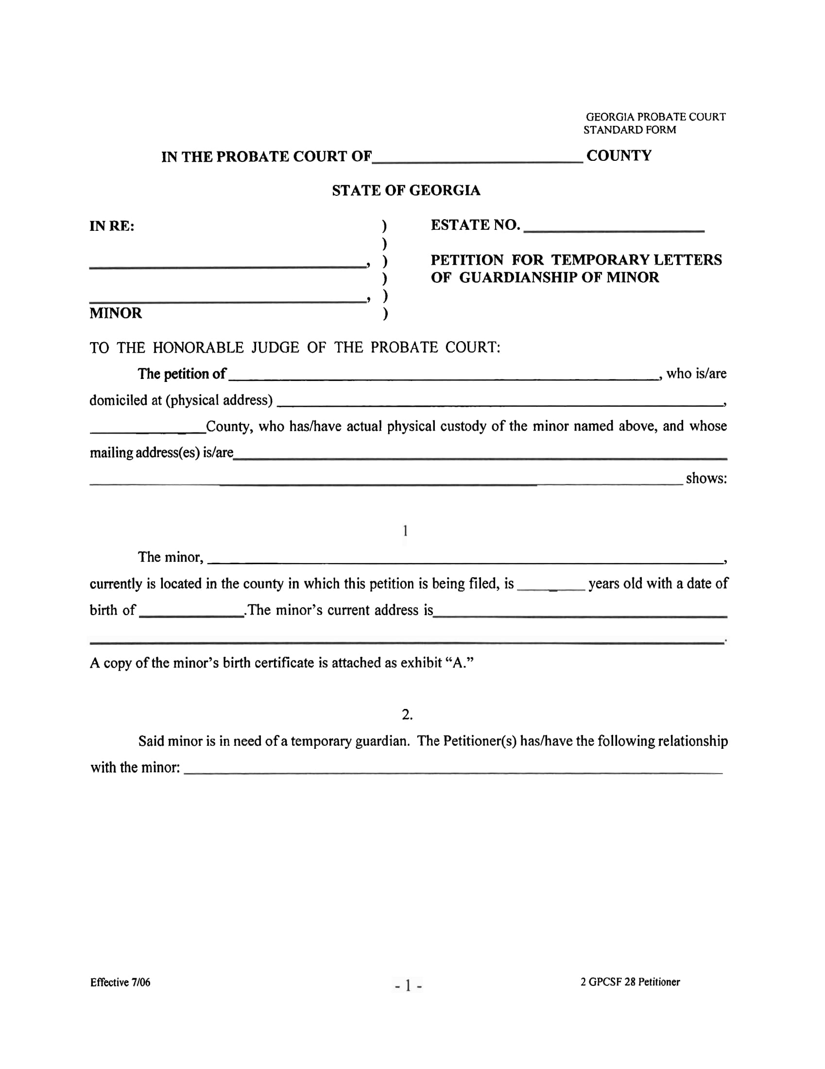 temporary guardianship paper