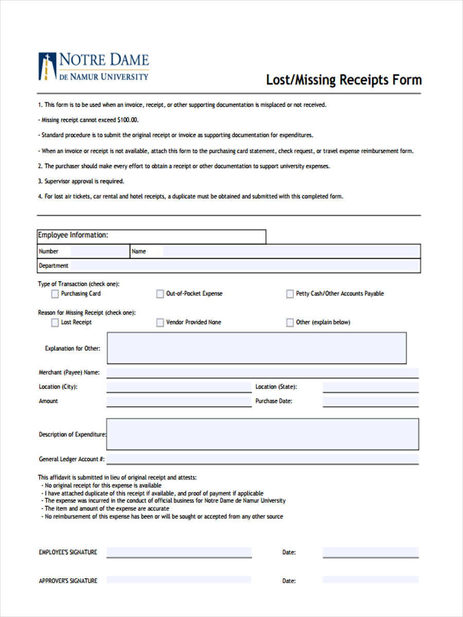 FREE 6 Lost Receipt Forms In PDF Ms Word Excel Letter Of Lost Receipt ...