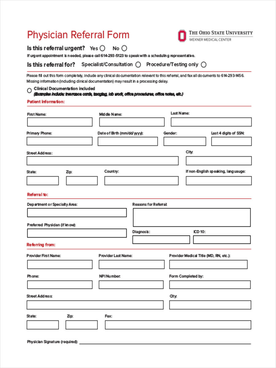 Medical Referral Form Template Free