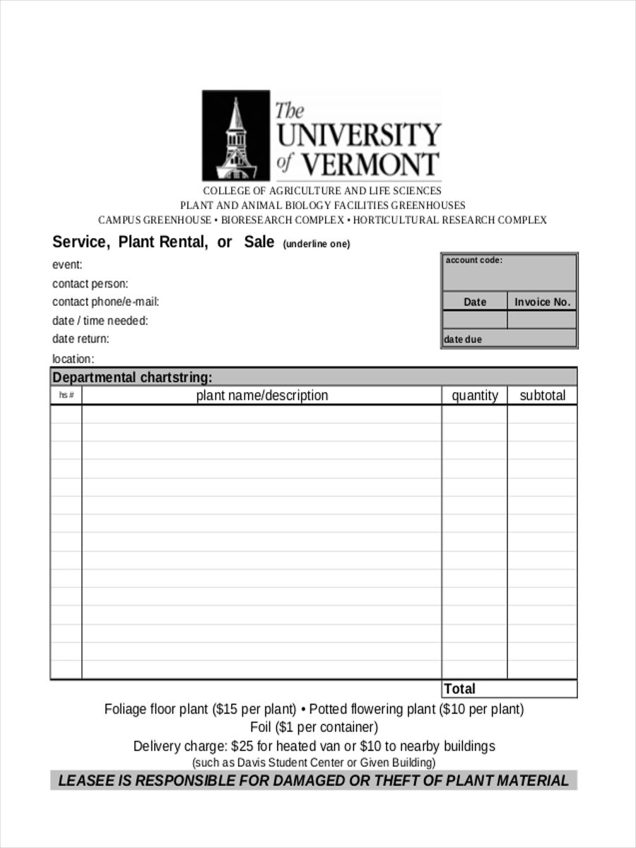 plant rent invoice