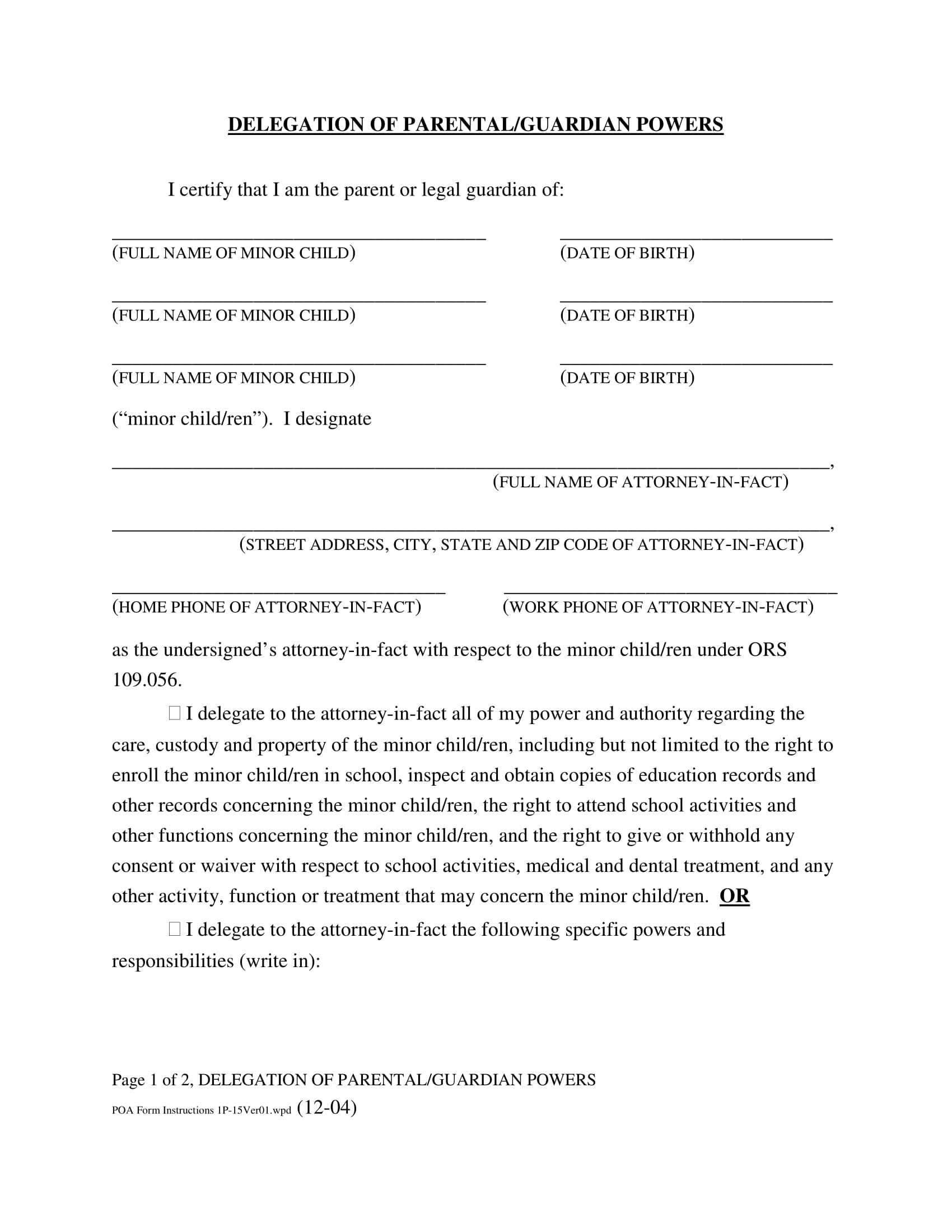 power of attorney guardianship form 4