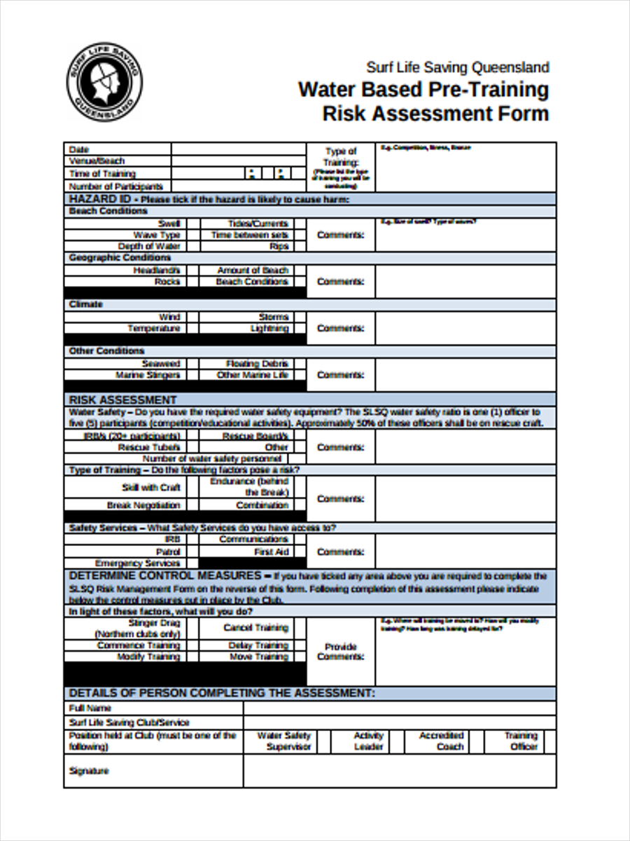 pre training risk assessment