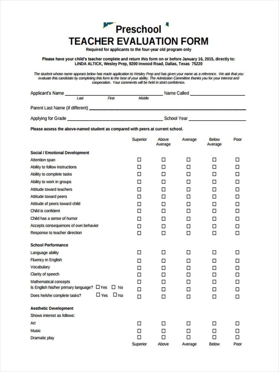 FREE 7+ Teacher Assessment Forms in PDF