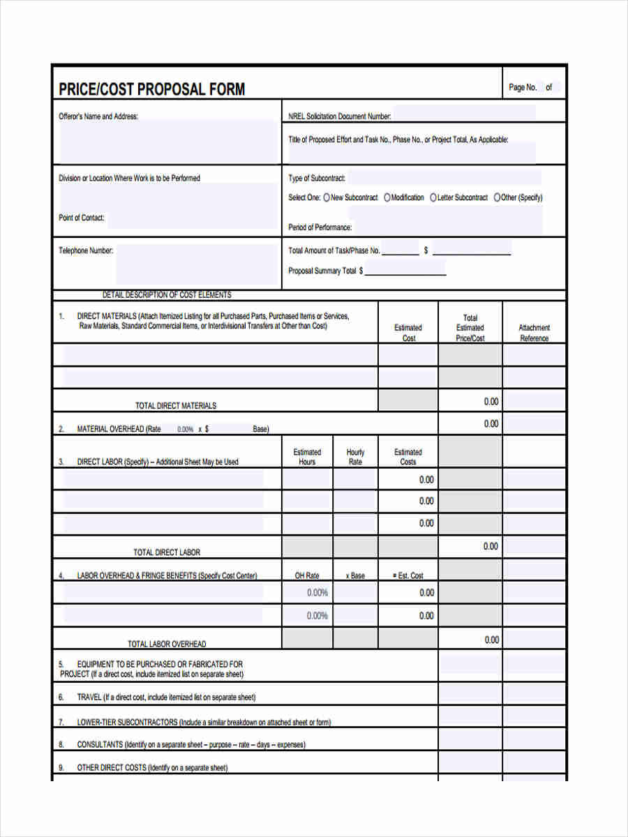 price cost proposal form