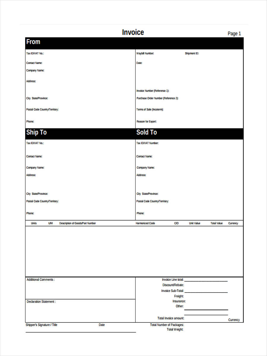 blank free invoice form Blank in Example, FREE Invoice Sample, Forms 7 Format