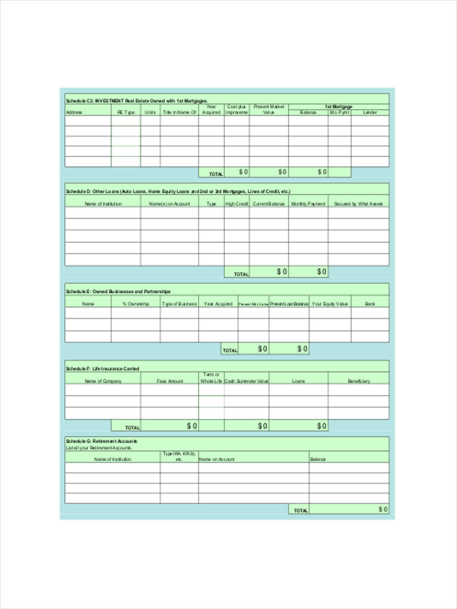 printable business financial statement