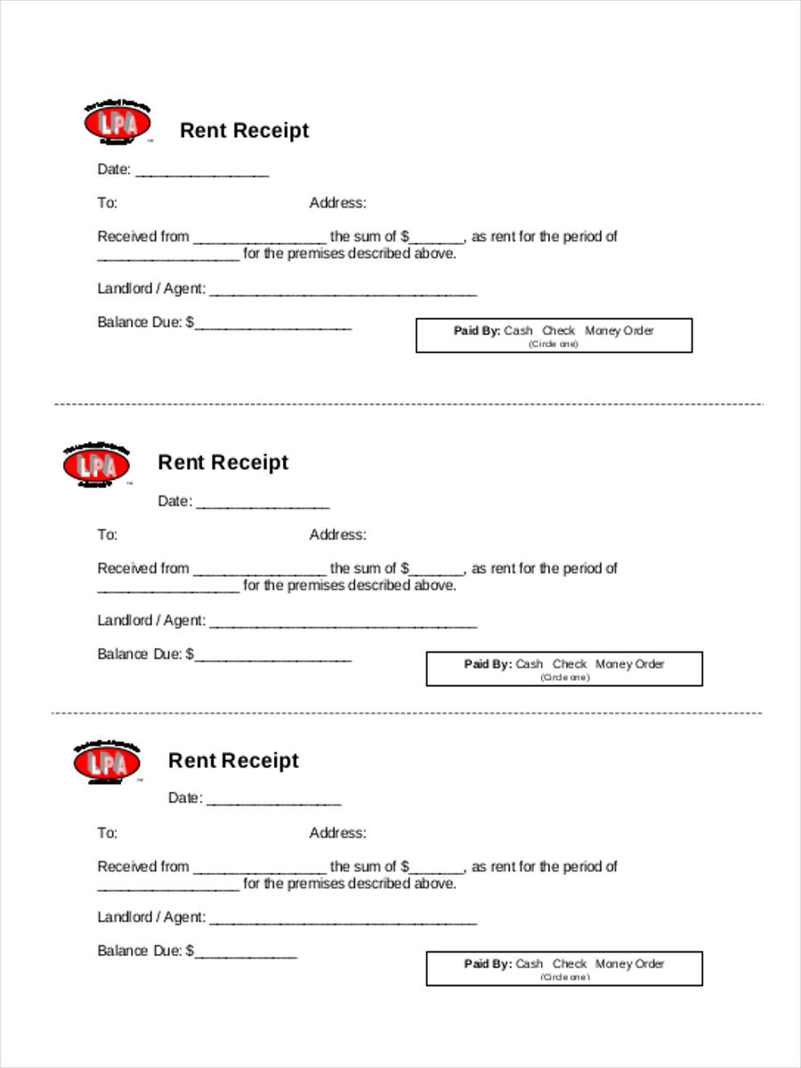 Blank Printable Rent Receipt Form