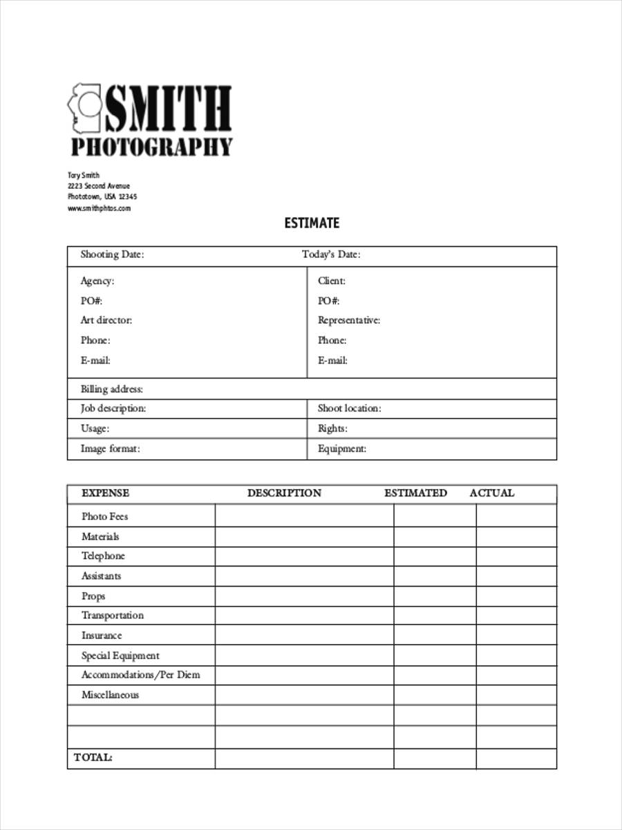 professional photography invoice