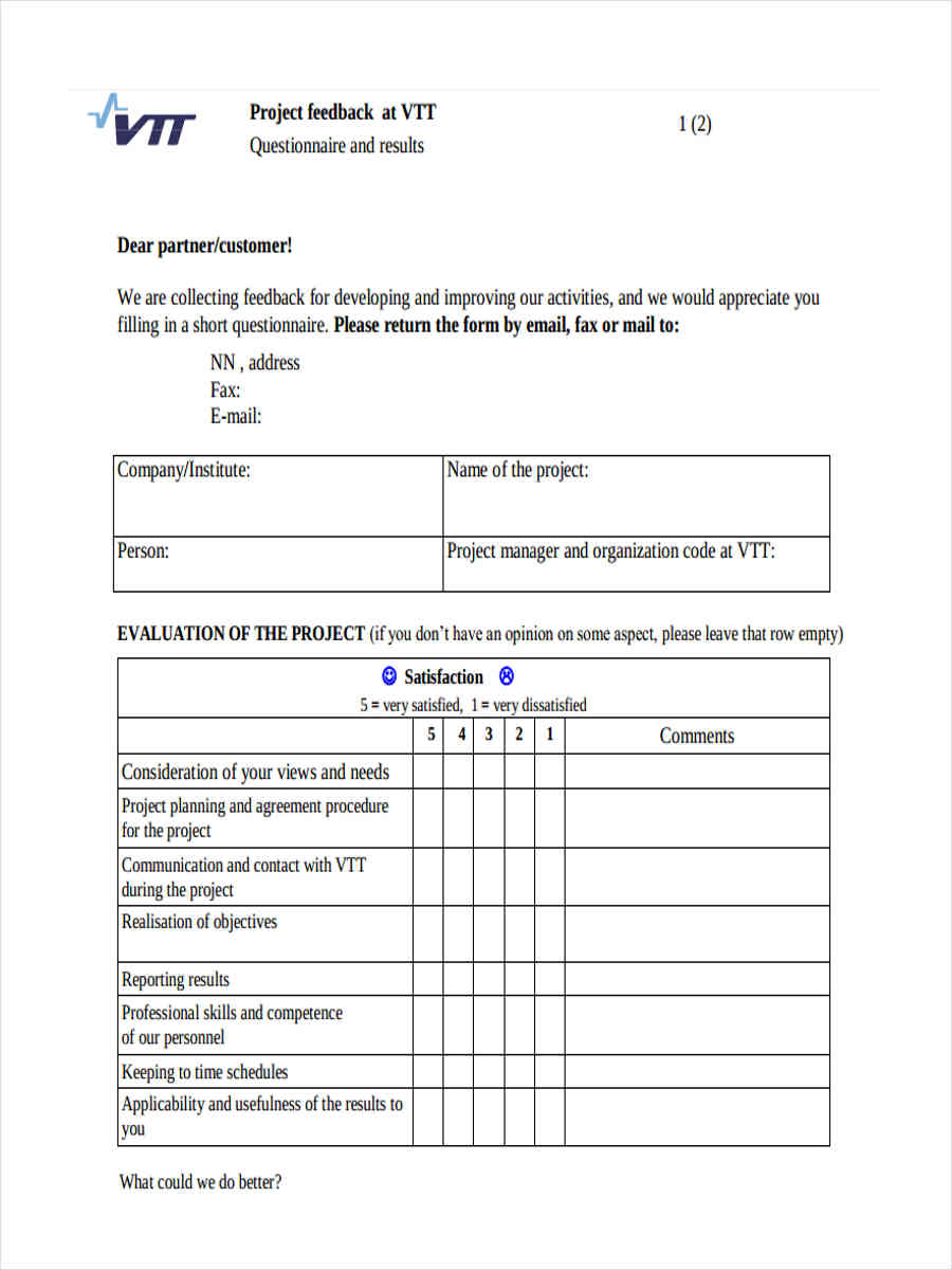 FREE 10 Project Feedback Forms In PDF Ms WOrd