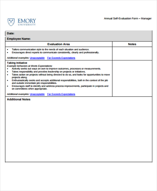 Project Manager Self Evaluation Examples