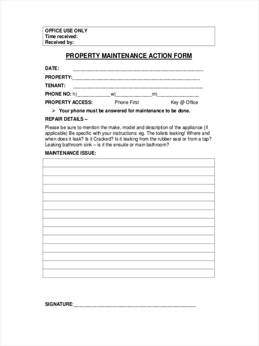 property maintenance action form