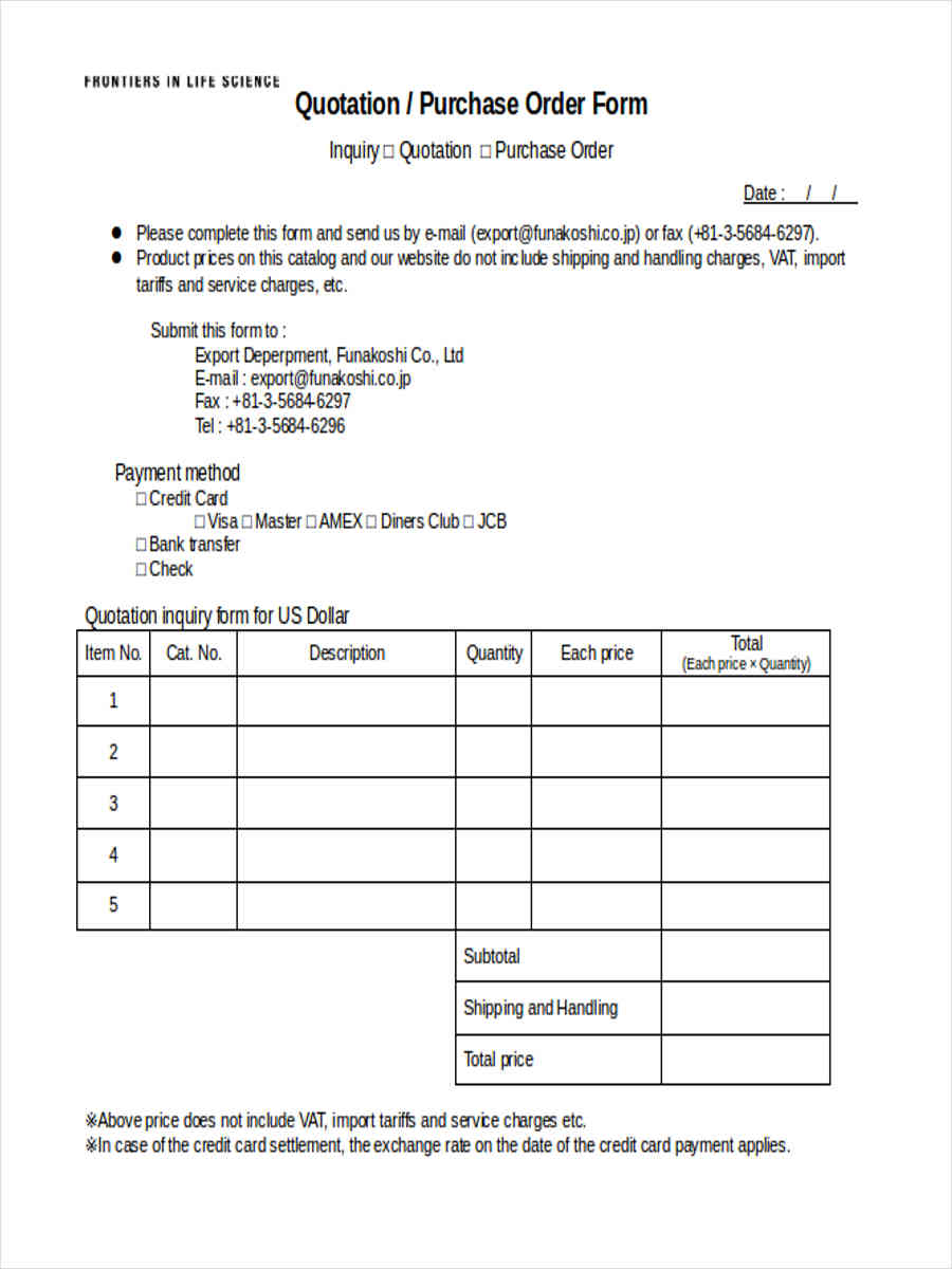 quotation purchase order form