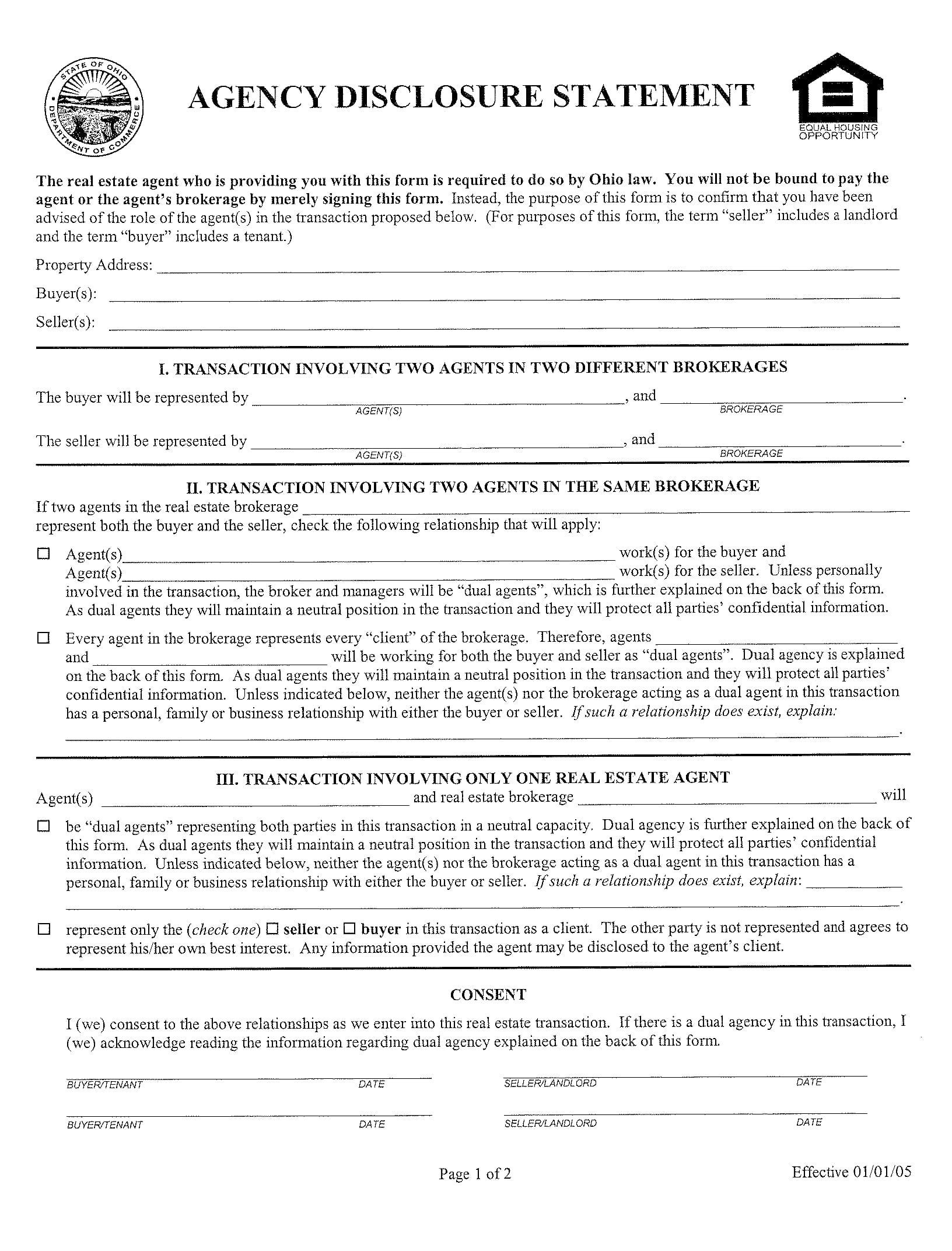 real estate agency disclosure form 1