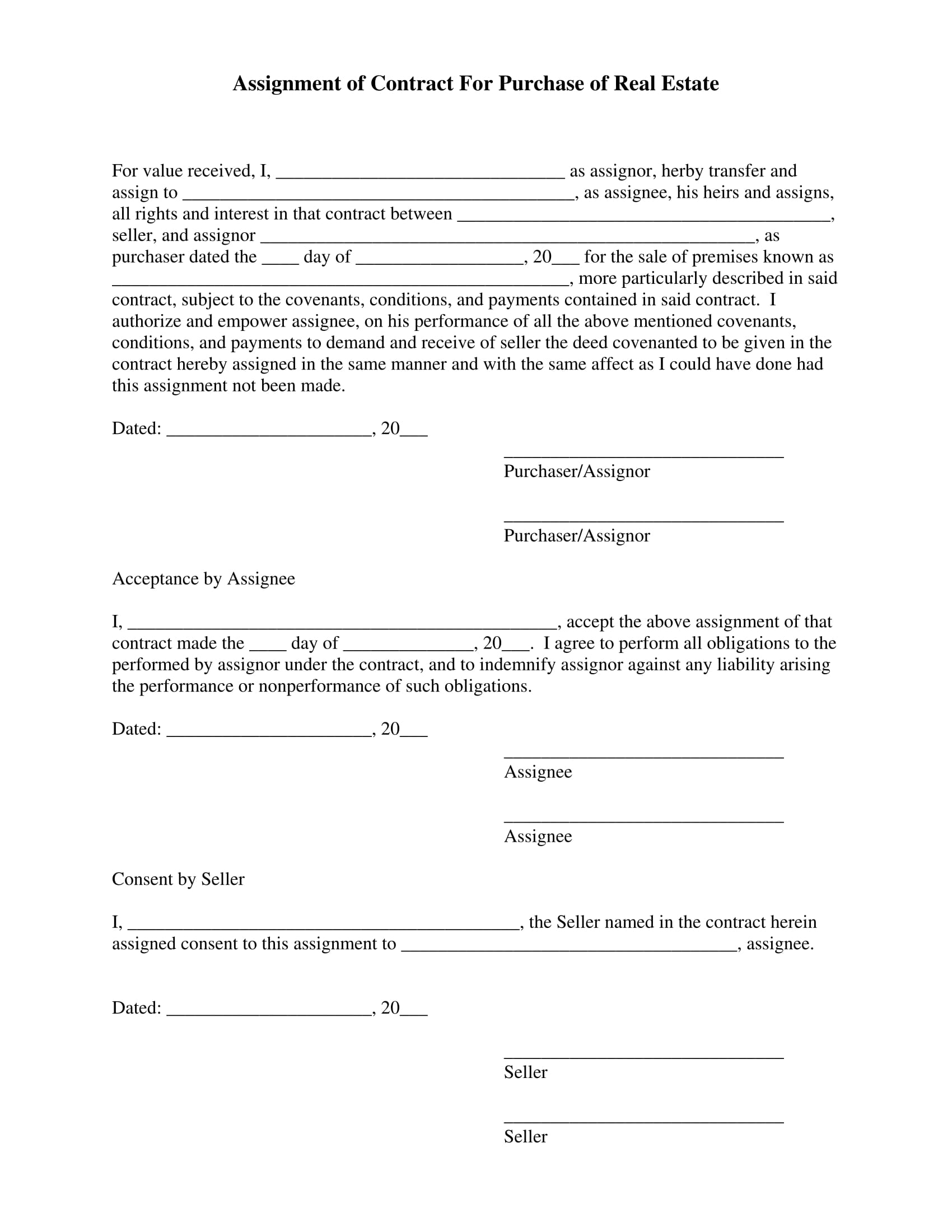assignment of sales contract for real estate