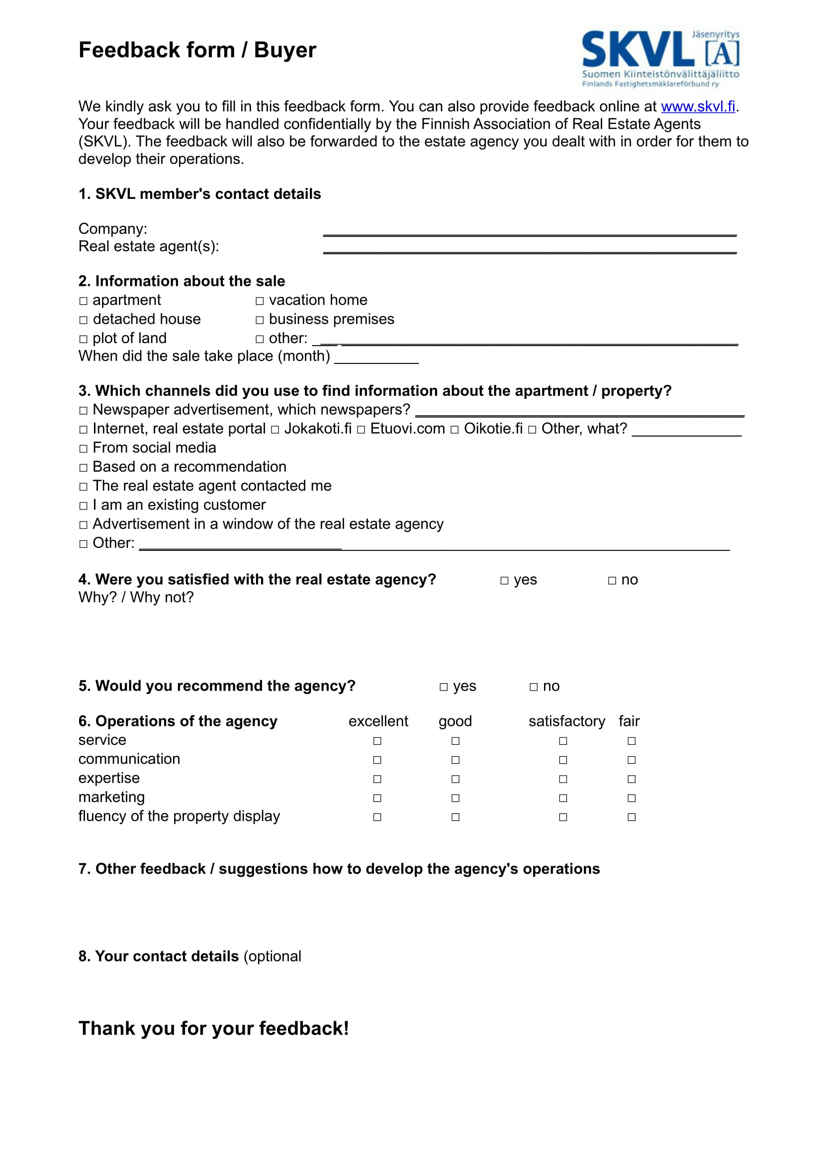 real estate buyer feedback form sample 1