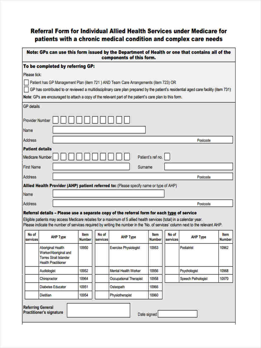 referral form for individual health services