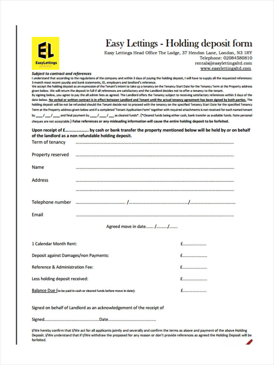 FREE 6+ Rental Deposit Forms in PDF