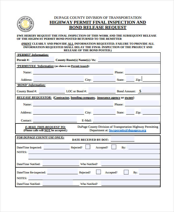request bond release form