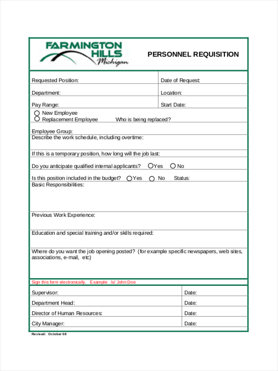 FREE 6+ Personnel Requisition Forms in MS Word PDF