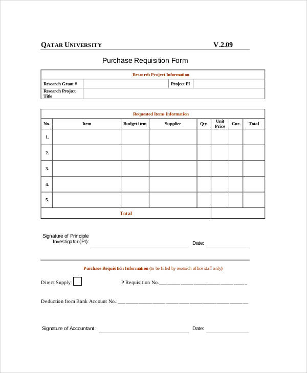 research purchase requisition form format