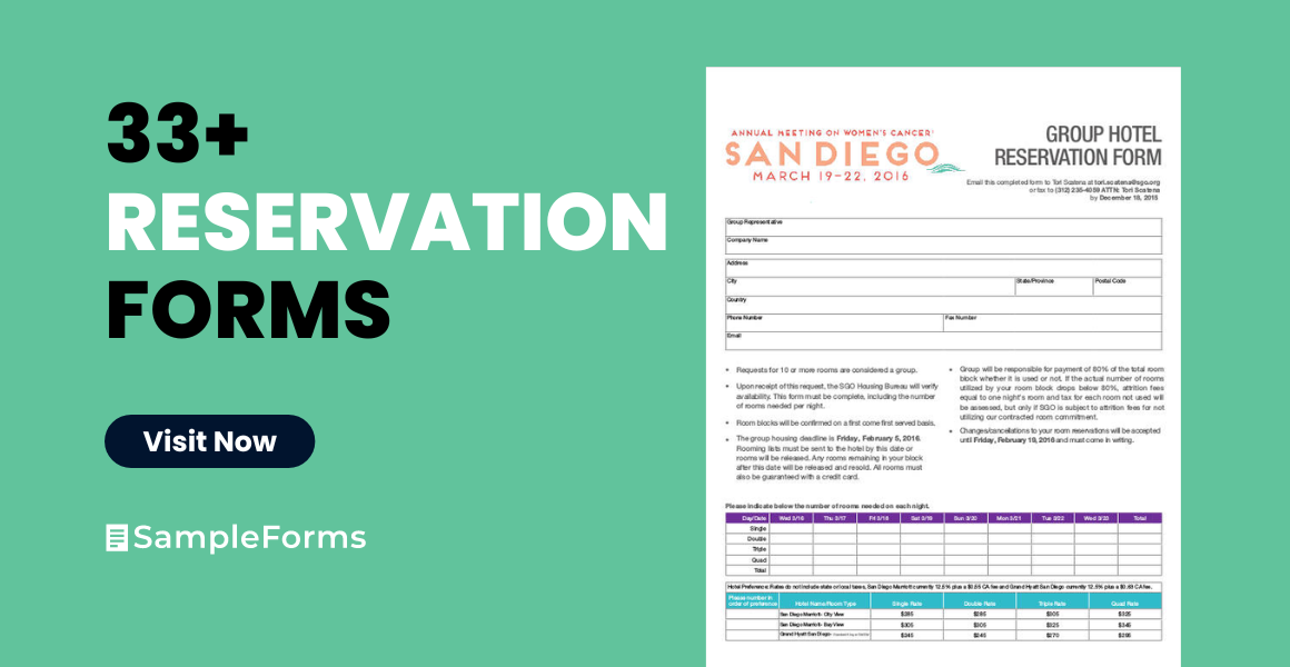 FREE 33+ Reservation Forms in PDF, Excel