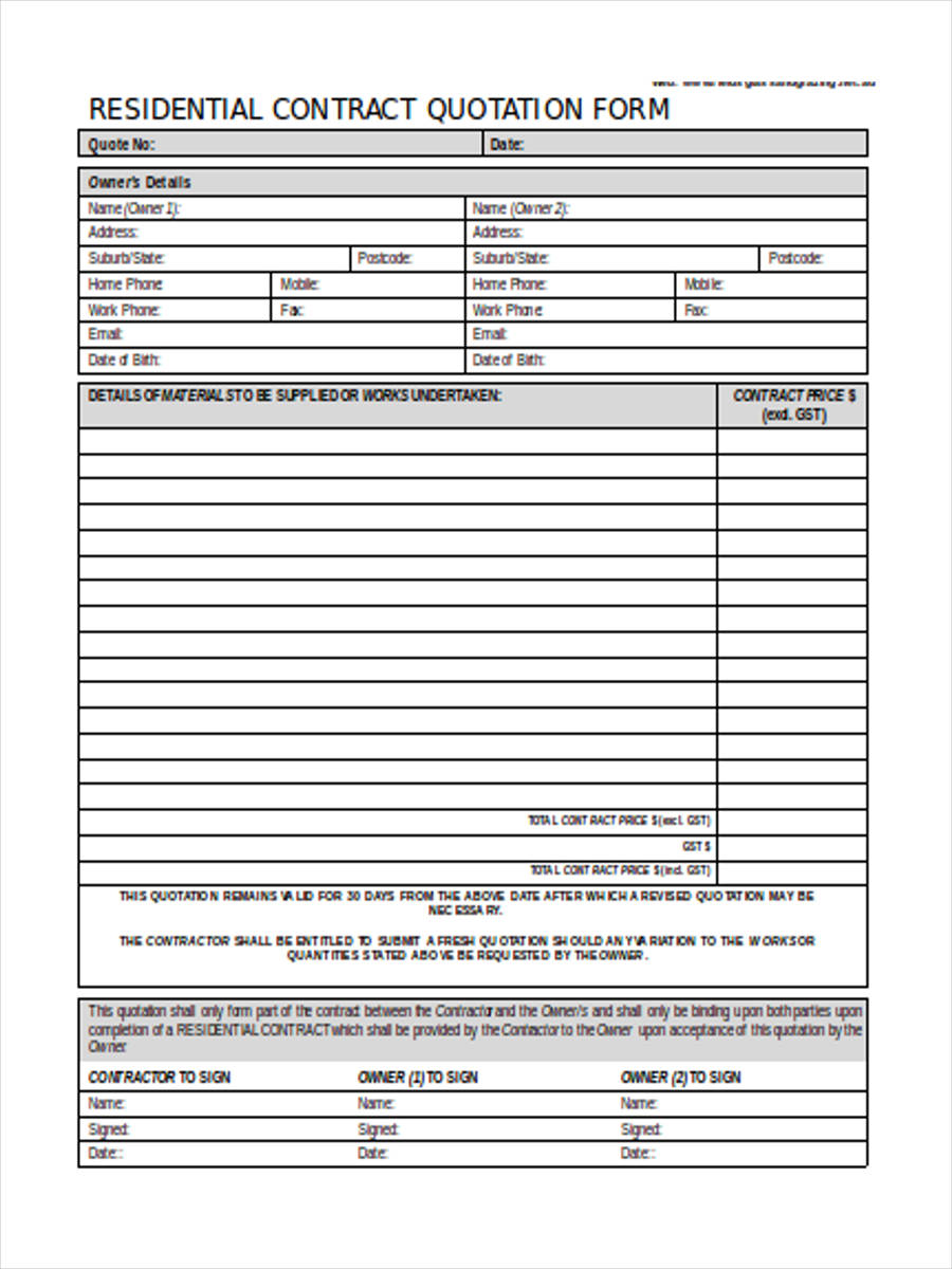 residential quote form
