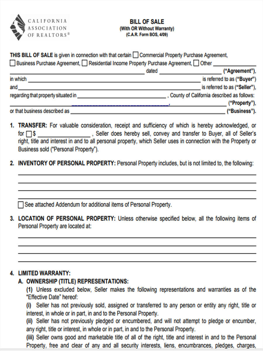 free 6 real estate bill of sale forms in pdf