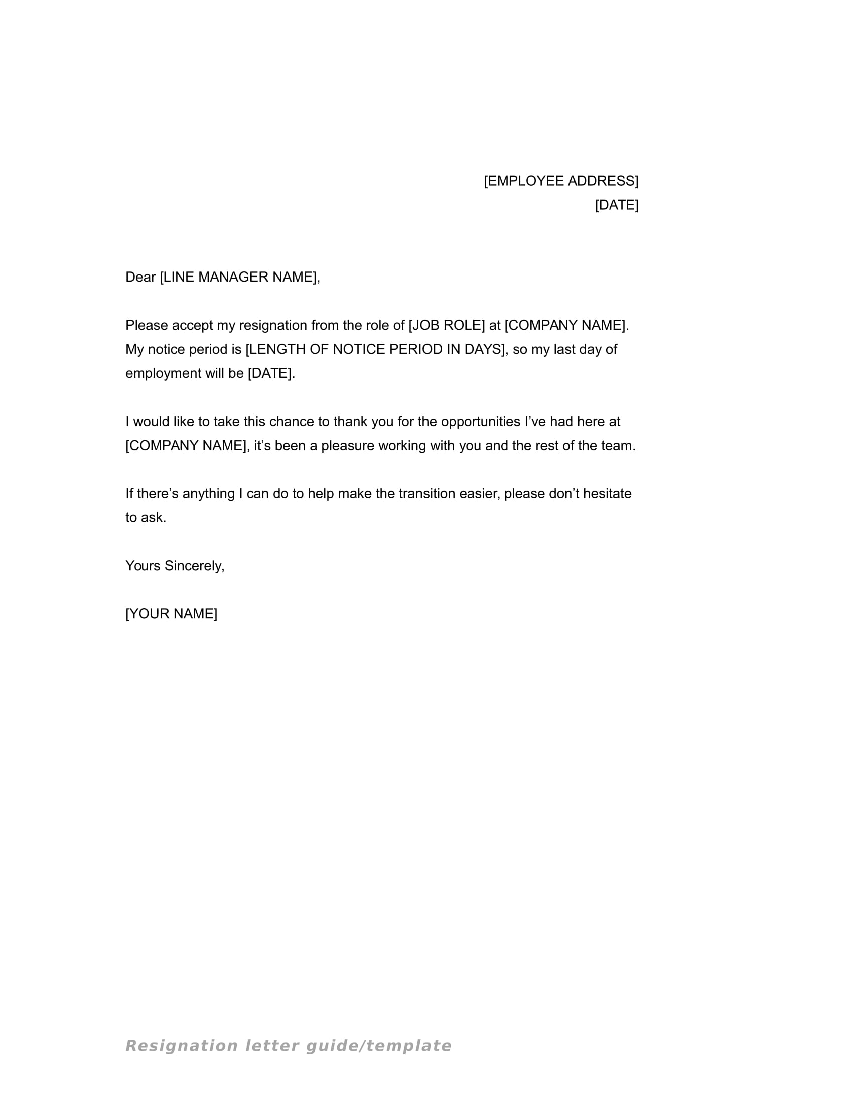 resignation letter format 1