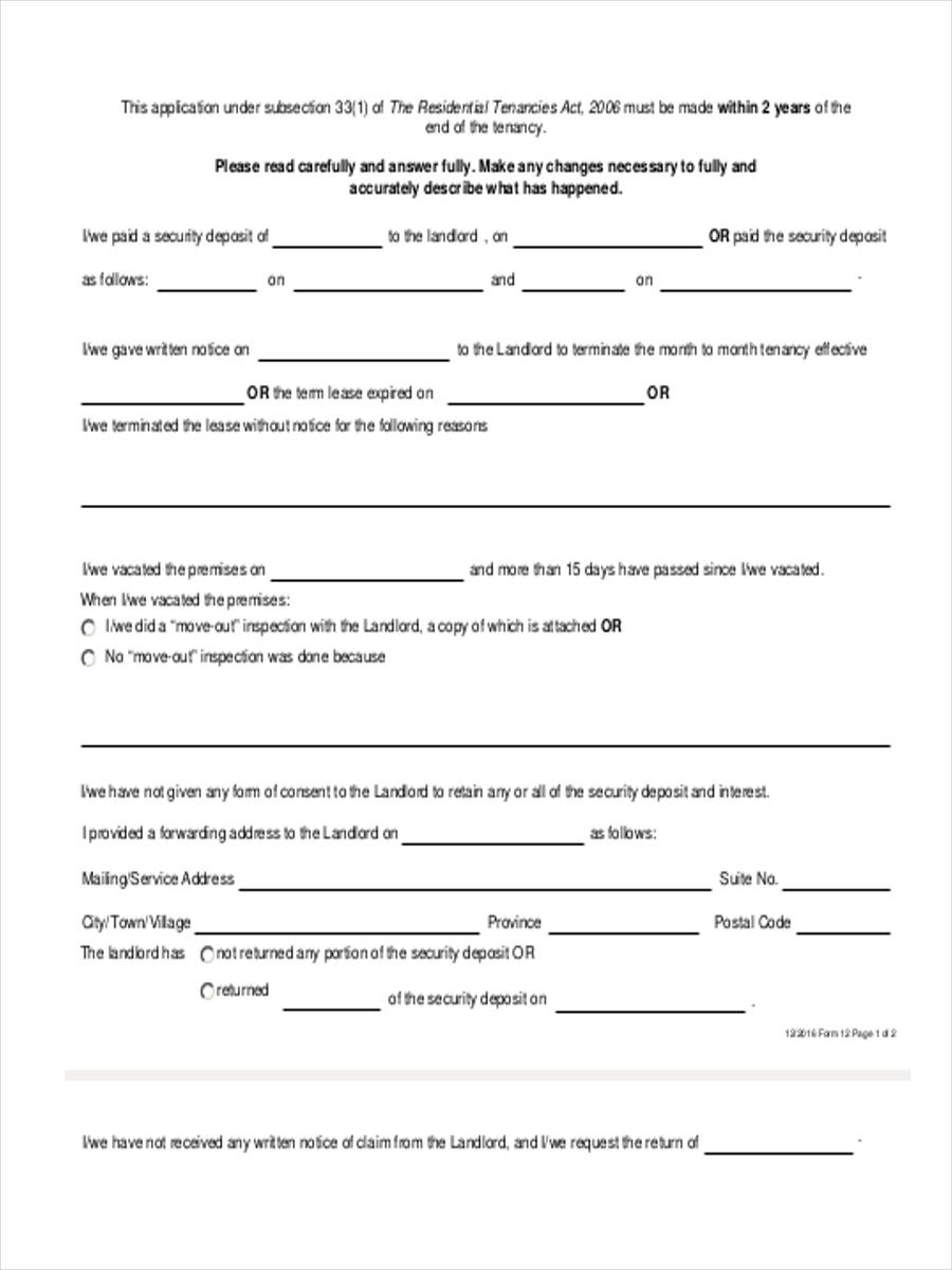 FREE 8+ Security Deposit Forms in PDF Ms Word