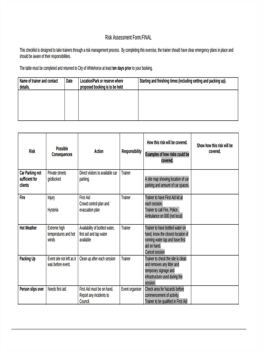 FREE 5+ Personal Training Assessment Forms in MS Word | PDF