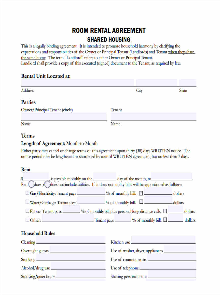 room rental lease form