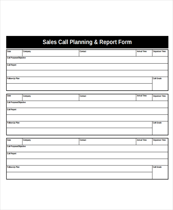 sales call planning report form