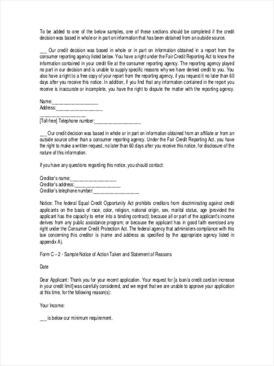 Free 6 Adverse Action Forms In Pdf Ms Word 