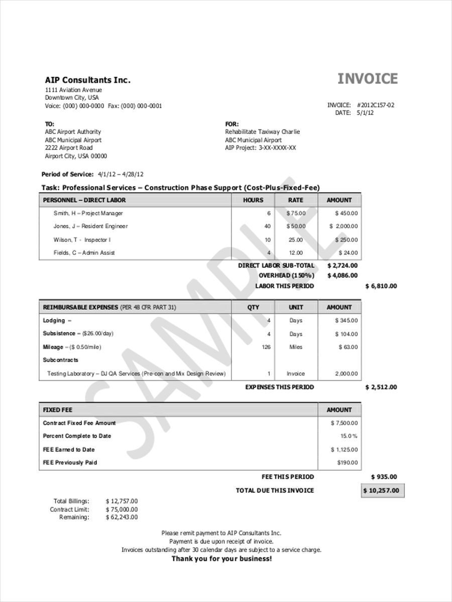 Invoice Template For Construction