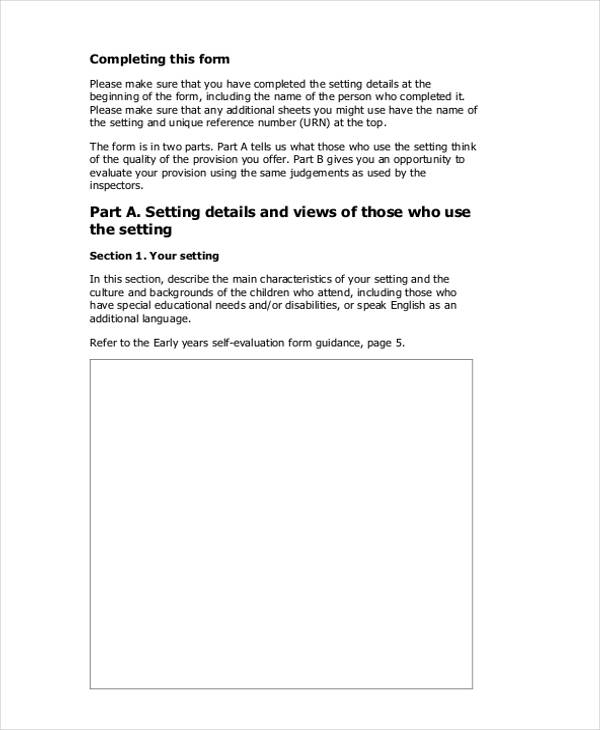 sample early years self evaluation form