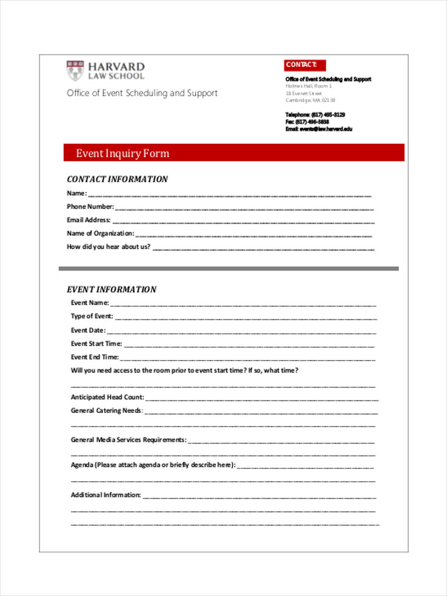 FREE 21+ Sample Event Inquiry Forms in MS Word  PDF In Enquiry Form Template Word