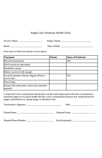 sample health check form