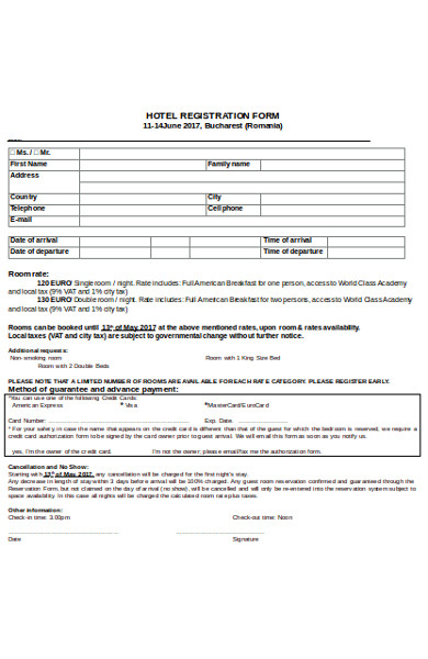 sample hotel registration form