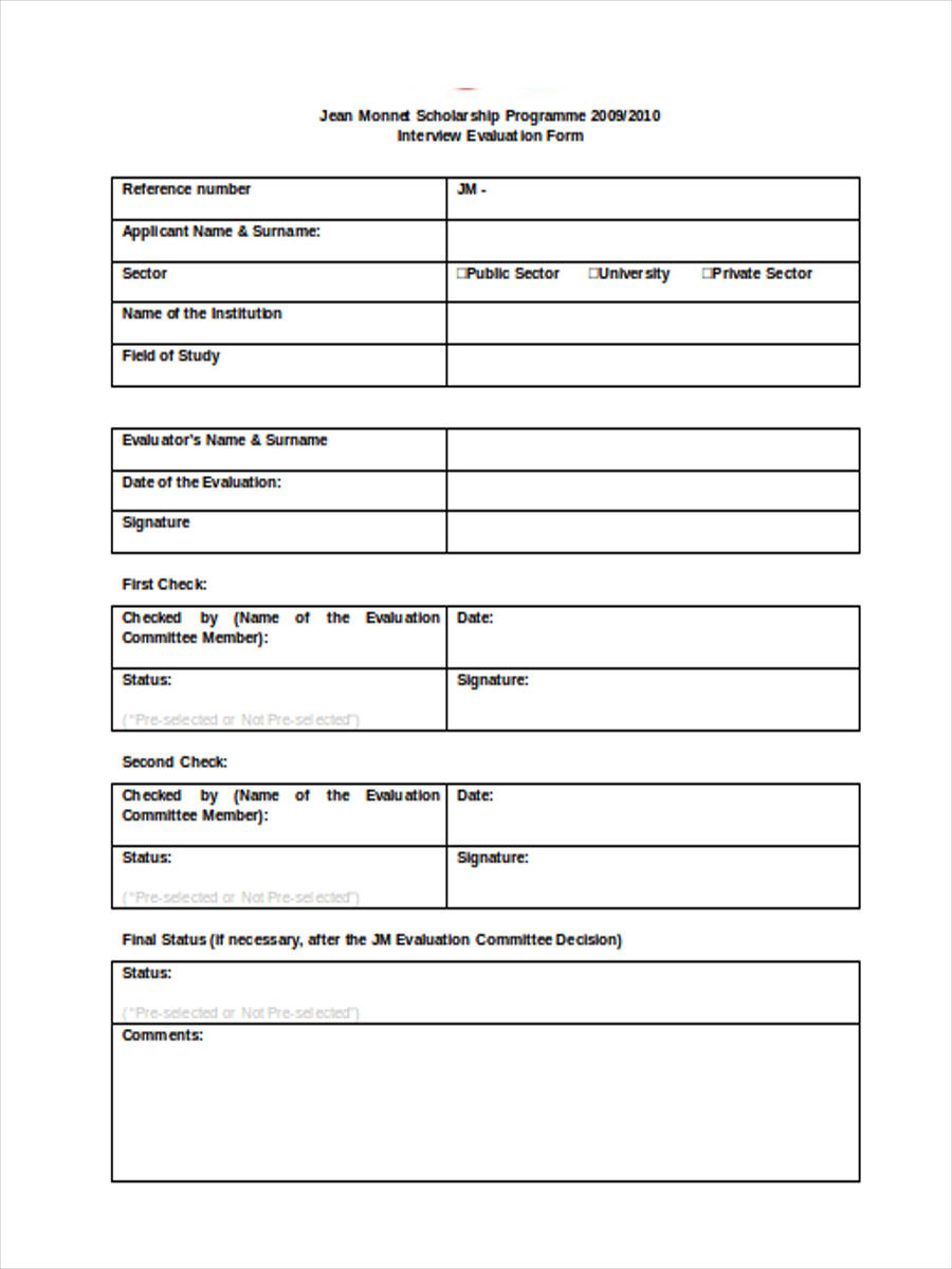 FREE 14+ Interview Evaluation Forms in MS Word | PDF | Excel