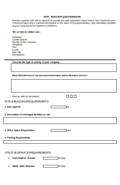 sample investor questionnaire form