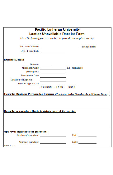 free 7 lost receipt forms in ms word pdf excel