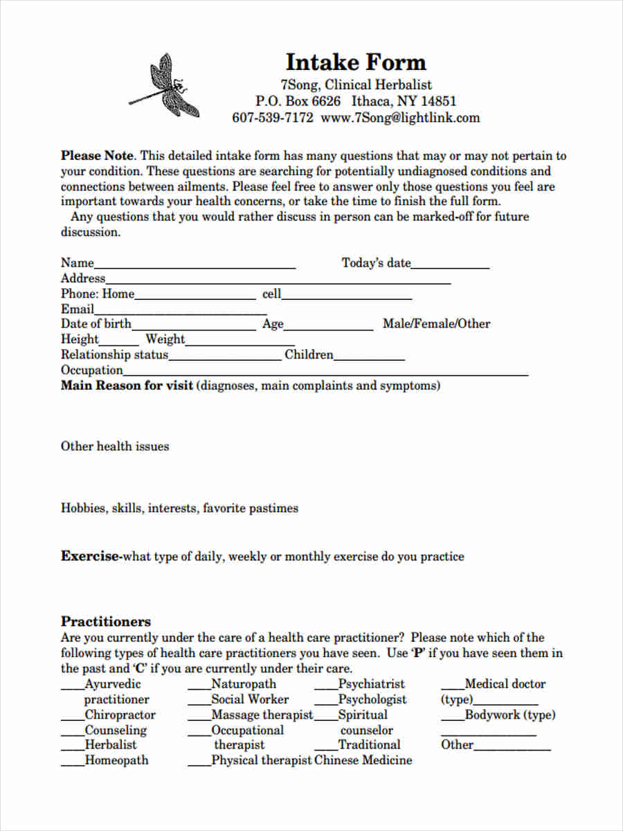 Free 7 Medical Intake Forms In Pdf 2618