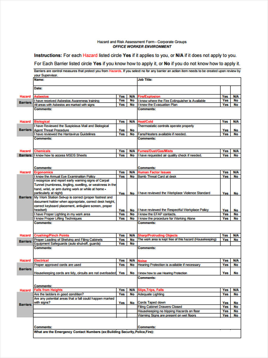 Office Risk Normalization Safety Examples FREE 5+ Office Risk Assessment Forms in PDF | Ms Word