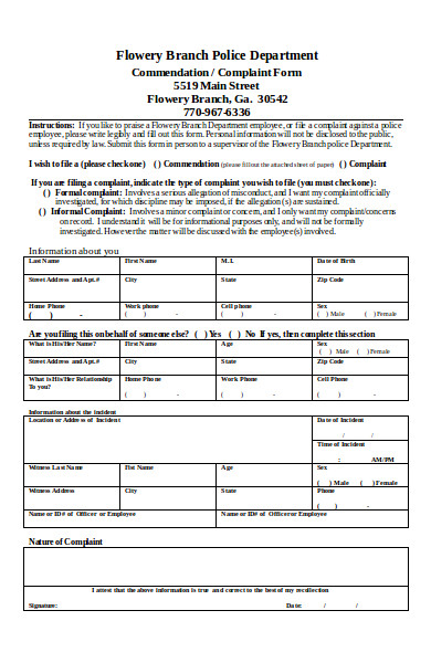 sample official complaint form
