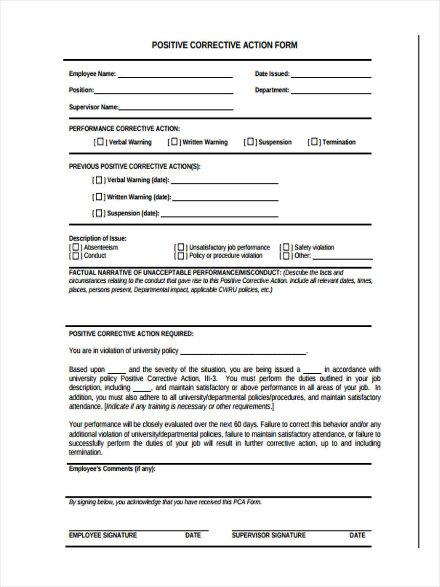 corrective action examples