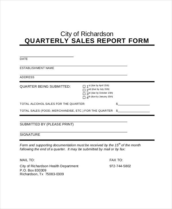 sample quarterly sales report form