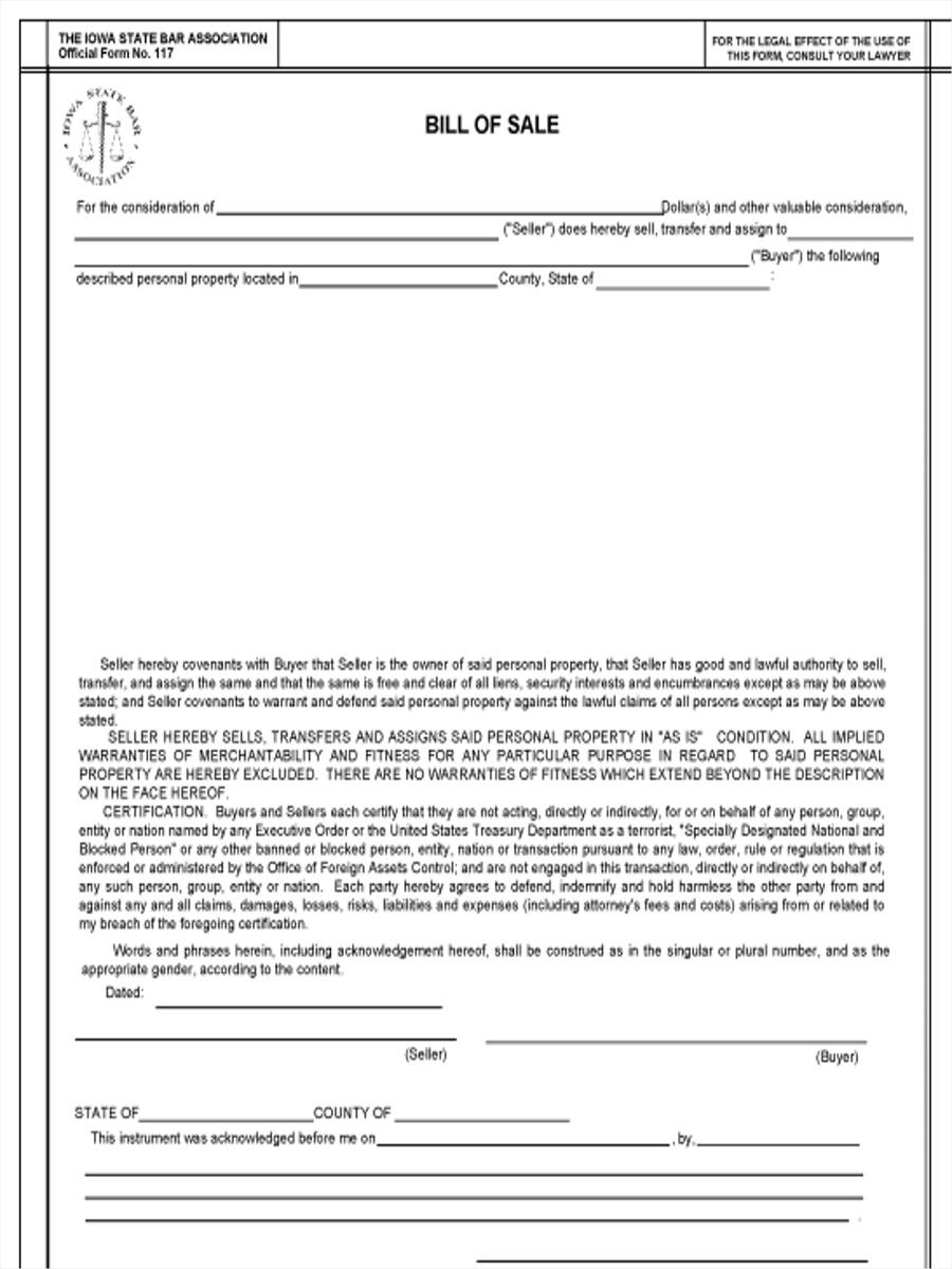 Printable Sample Bill Of Sale Form Form Real Estate Forms Legal Images 2663