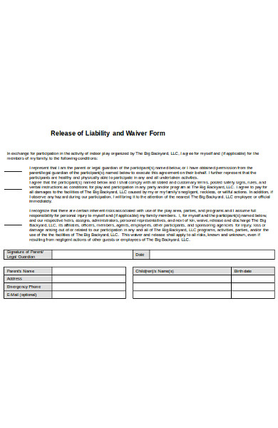 sample release of liability form