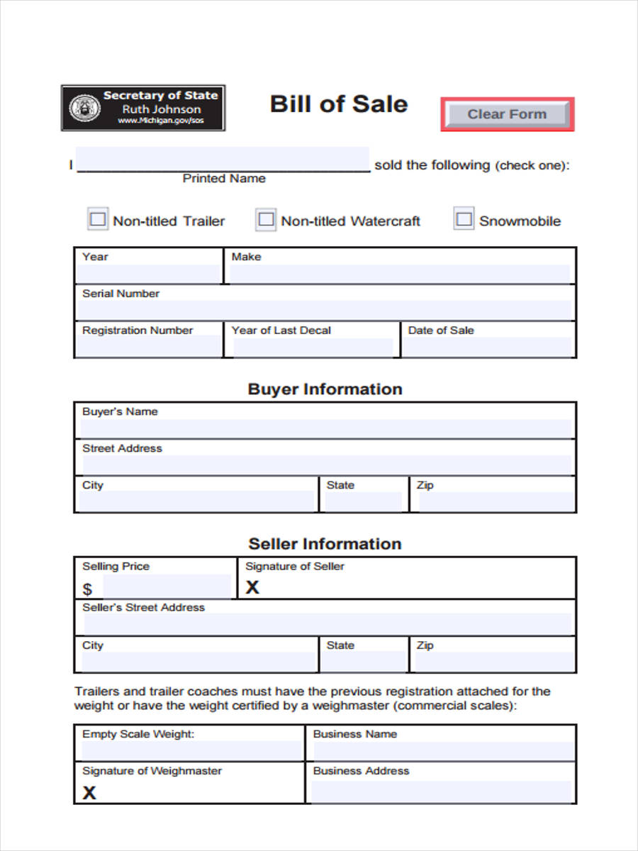 FREE 6+ Trailer Bill of Sale Forms in PDF