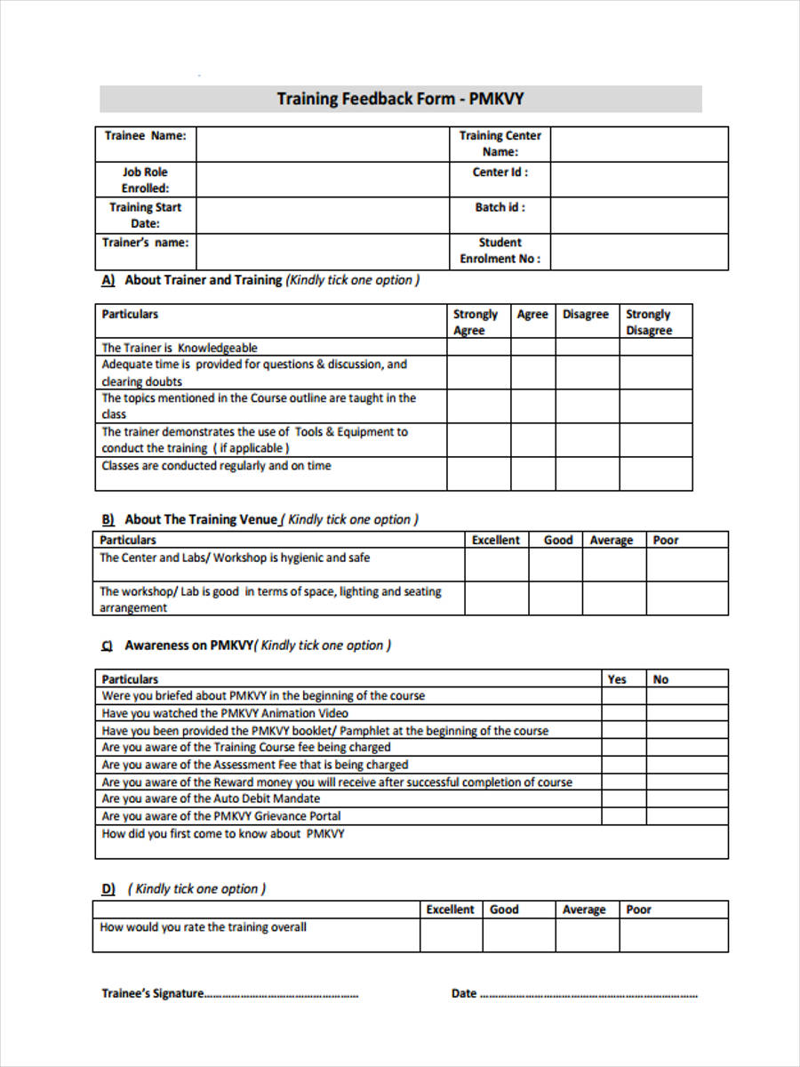 FREE 22 Training Feedback Forms In PDF